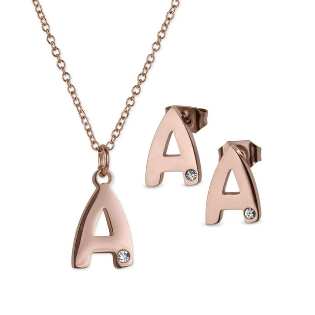 Set de Joyería para Mujer Iniciales LuckyLy, Collar y Aretes Oro Rosa 18k, Modelo Yara rosa UNITALLA