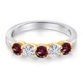 thumbnail image 3 of Gem Stone King 925 Silver and 10K Yellow Gold Red Rhodolite Garnet and White Moissanite Wedding-Bands Ring for Women | 0.98 Cttw | Round 3.5MM | Gemstone January Birthstone | Size 5, 3 of 7