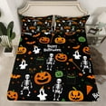 thumbnail image 7 of Manfei Skull Skeleton Sheet Set King, Funny Pumpkin Bed Sheets Set King Size, Cartoon Halloween King Sheet Sets, Lightweight Room Decoration, 4-Piece, 7 of 7