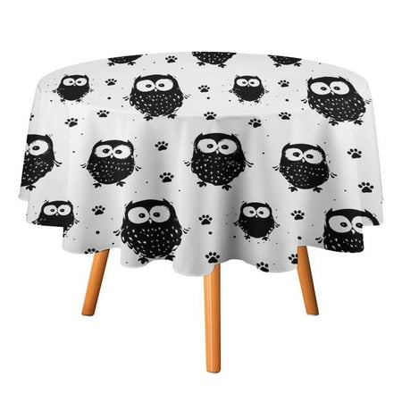 

JINGDS Charming Owl Tiny Paw Prints-276 Round Table Cloth Halloween Tablecloth Thanksgiving Day Table Cloth Round Cover Circle Tablecloth for Halloween Thanksgiving Fall Party