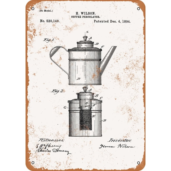 7 x 10 METAL SIGN - 1894 Coffee Percolator Patent - Vintage Rusty Look