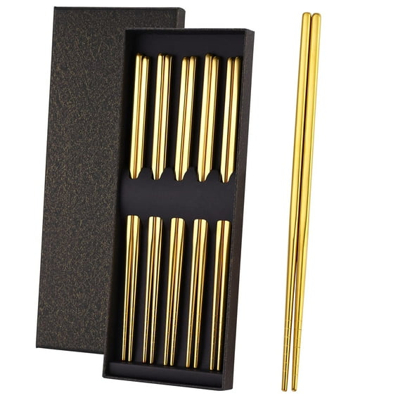 Gold Stainless Steel Chopsticks - Reusable Chopsticks - 5 Pairs Dishwasher Safe Metal Chopsticks