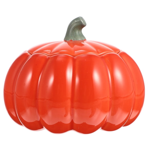 Halloween Ceramic Snack Jar Pumpkin Shaped Storage Pot Snack Container for Kids Children Orange