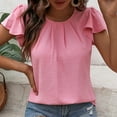 thumbnail image 2 of Popvcly Women's Summer Dressy Chiffon Blouses Crew Neck Short Sleeve Tunic Tops for Leggings Casual T-Shirts Pink S-2XL, 2 of 8