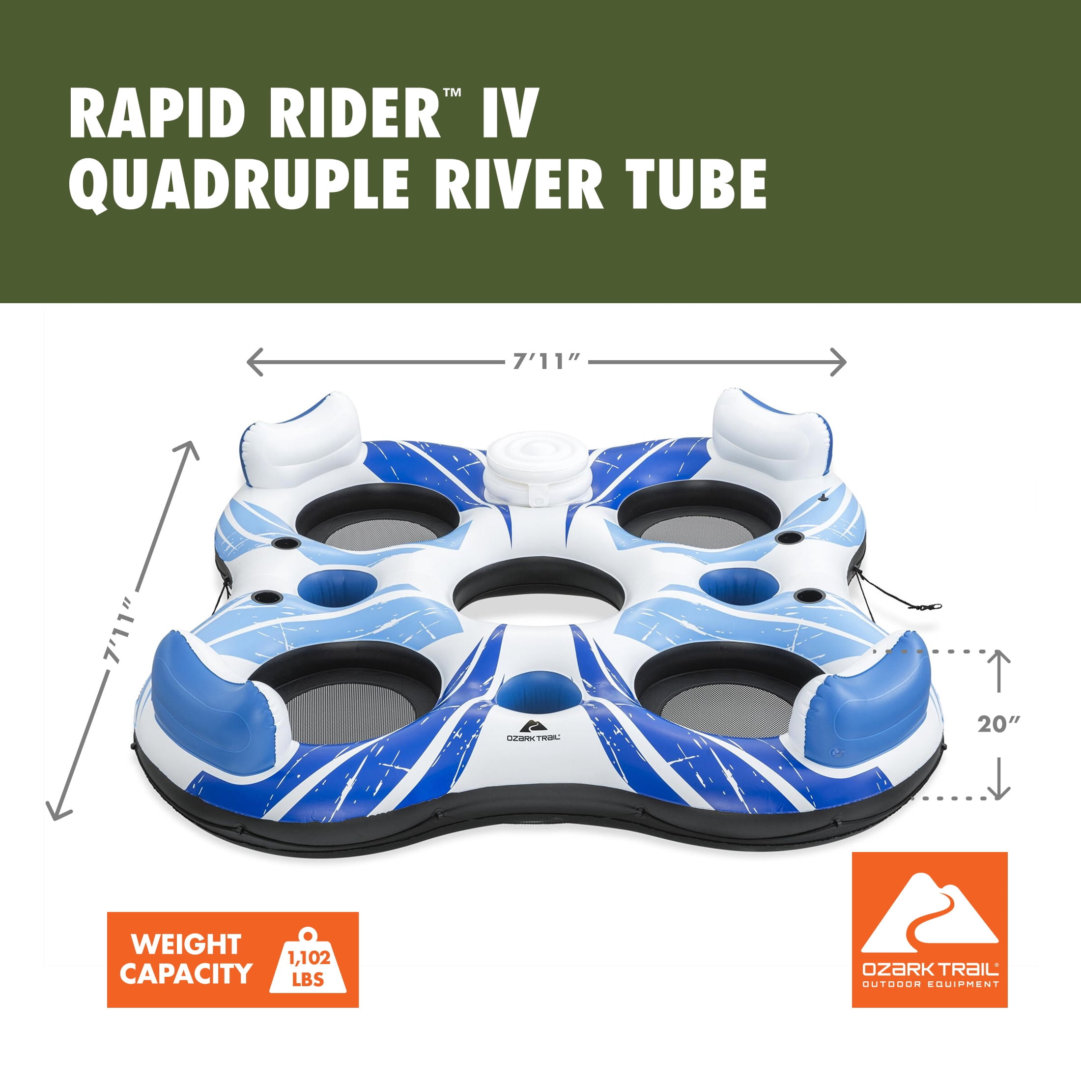 Ozark Trail Rapid Rider Quadruple River Tube, Blue & White