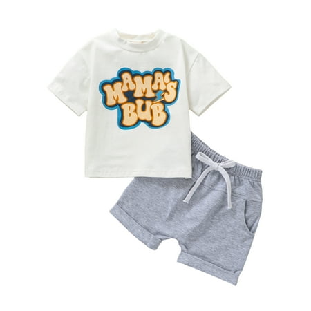 

Toddler Baby Boys Shorts Set Short Sleeve Letters Print T-shirt with Elastic Waist Shorts Summer Outfit
