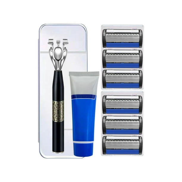 Maquinilla manual de 7 cuchillas con tira lubricante de aloe - impermeable, resistente al óxido - 6 cuchillas de repuesto y crema de afeitar incluidas - kit de afeitar para hombres