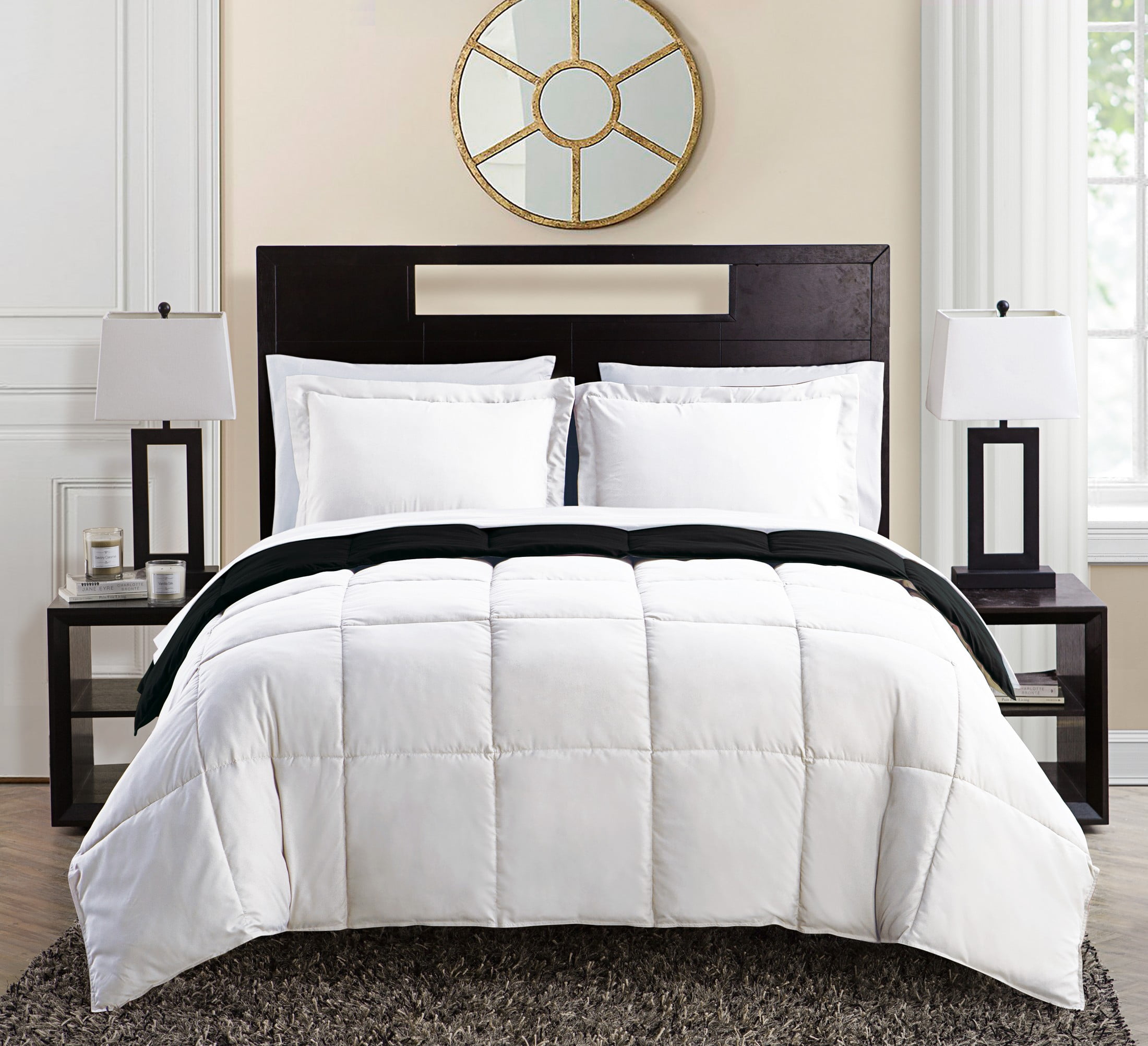 VCNY Home Lincoln 7-Piece Black/White Solid Color Reversible Bed in a Bag, Queen, Adult, Unisex