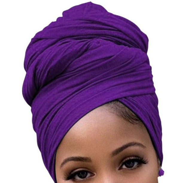 Qarigey Hijab de estilo sencillo con nudo de turbante largo, pañuelo liso para la frente multiusos, gorro transpirable para mujer, color Sombreros Morado oscuro