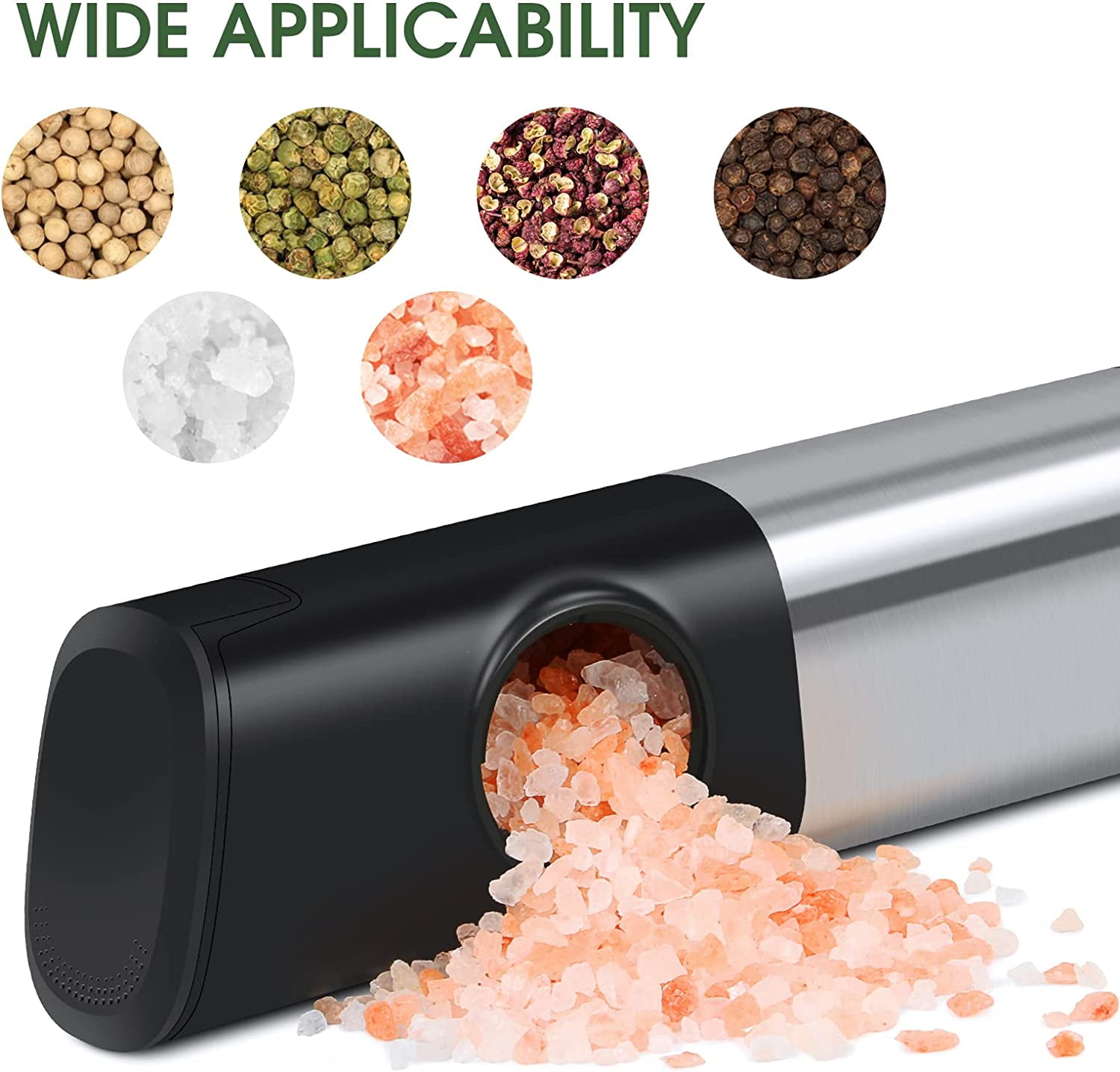 Duyiho Rechargeable Electric Salt and Pepper Grinder Set with Double  Charging Base, Refillable Automatic Black Peppercorn & Sea Salt Spice Mill