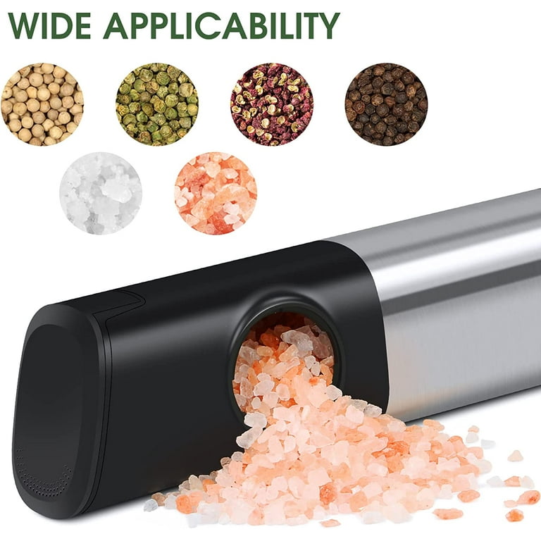 Rechargeable Electric Salt And Pepper Grinder Set USB Charging Base  Stainless Steel Automatic Spice Grinder With LED Pepper Mill