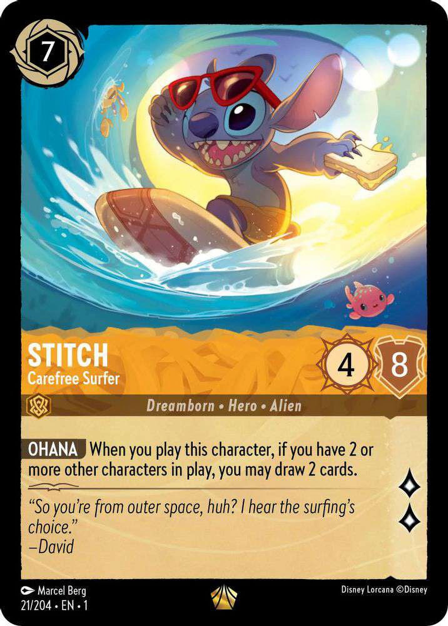 Disney Lorcana The First Chapter Legendary Stitch - Carefree Surfer #21