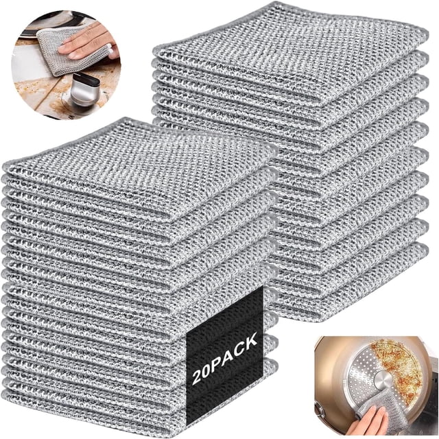 Trapos de Limpieza de Alambre Multiusos, Lavar Platos en Húmedo y Seco Paño, Trapos de Alambre Multiusos, Trapo de Doble Capa, Almohadillas de Fregar Metálicas Reutilizables