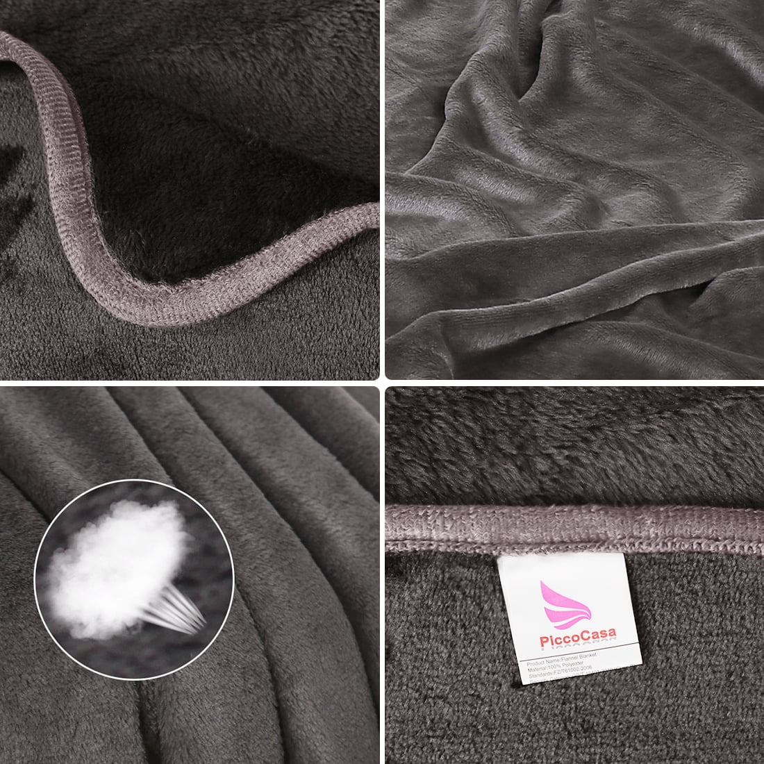 Unique Bargains Flannel Fleece Blanket Soft Luxury Hemmed Gray Queen
