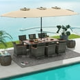 thumbnail image 3 of Costway 10 Pieces Patio Wicker Dining Set with Double-Sided Patio Umbrella 8 Armchairs Beige, 3 of 10