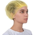 thumbnail image 1 of Paquete de 100 gorros desechables tipo bouffant amarillos de polipropileno no tejido, medianos, 21" con banda elástica ajustable, 1 of 8