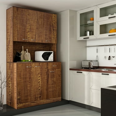 JOYSOURCE Kitchen Pantry Cabinets with 6 Doors and 3 Adjustable Shelves, 71" China Cabinet Hutch with Freestanding, Buffet Cabinet with Storage, Microwave Stand with Storage Cabinet, Walnut