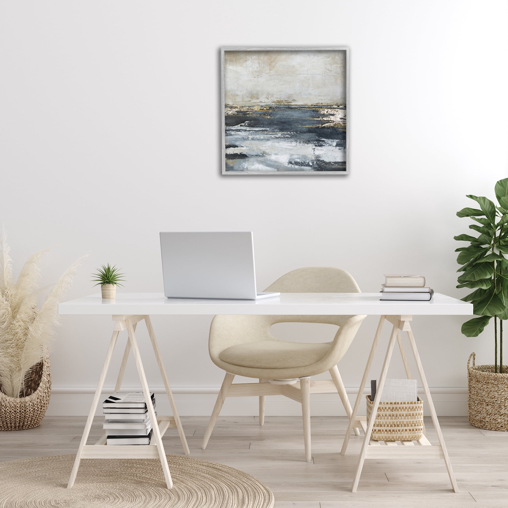 Stupell Industries Rustic Stormy Sea Abstract Painting Gray Framed Art Print Wall Art, 24 x 24