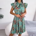 thumbnail image 5 of Wycnly Formal Dresses for Women Party Prom Vintage Ruffle Sleeve Pleated Swing Formal Dresses with Tie Short Sleeve Stand Neck Floral Print 2024 Summer Mini Dress Green m, 5 of 7