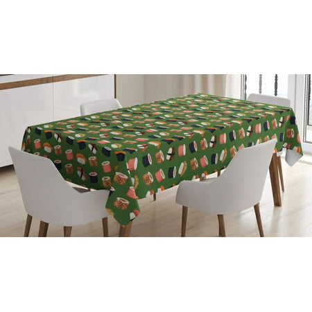 

Sushi Tablecloth Seafood Themed Traditional Sushi Rolls Consisting of Rice Raw Fish Veggies in Seaweed Rectangular Table Cover for Dining Room Kitchen 52 X 70 Inches Multicolor by Ambesonne