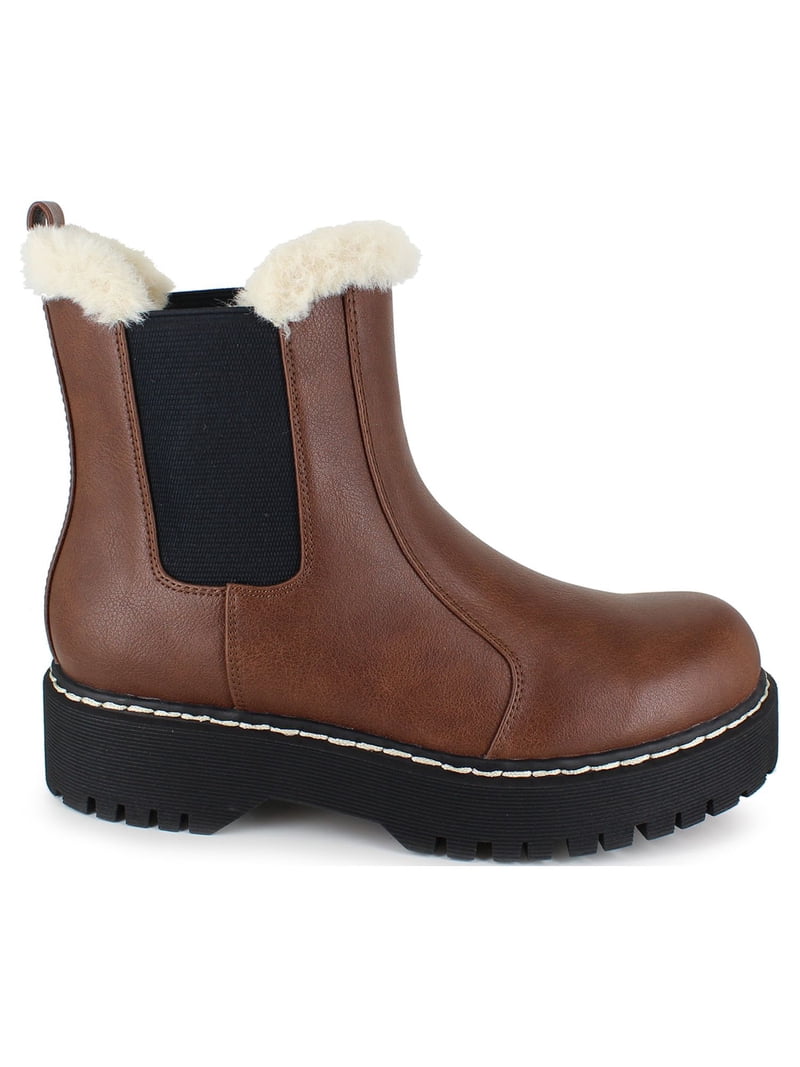 PORTLAND by Portland Boot Company Women's Faux Fur Trim Chelsea