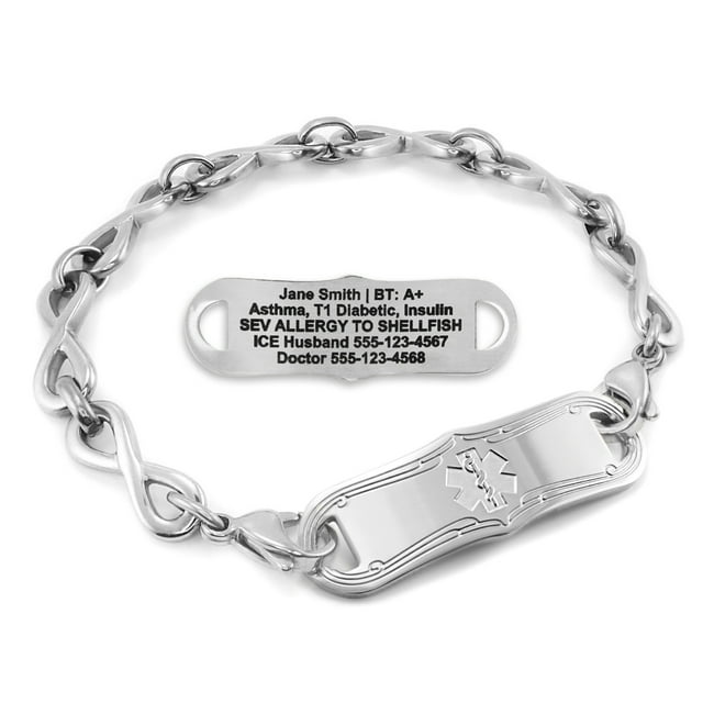 MedicEngraved Bracelet d'Alerte Médicale Personnalisé en Acier Inoxydable - Maillon Infini 6 mm