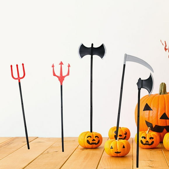 Halloween Weapon Prop Realistic 3-Section Handle Costume Accessories Comfortable Grip Cosplay Supplies Large Halloween Demon Scythe Sickle Axe Fork Prop for Festival