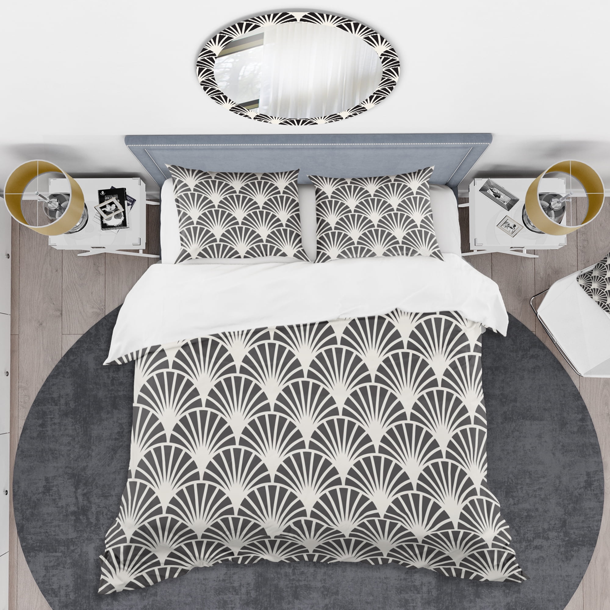 Designart 'Retro Art Deco Waves I' Mid-Century Modern Duvet Cover Set