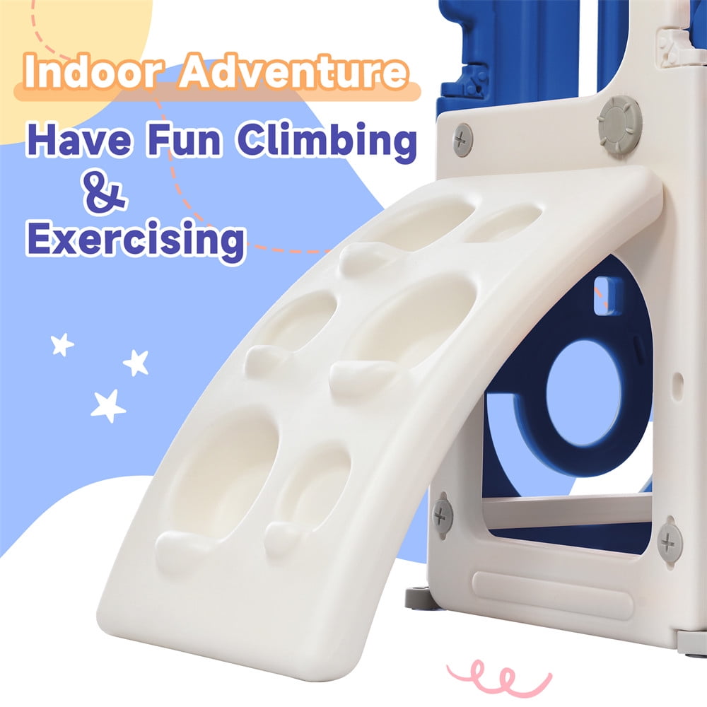 Ecarpat Slide and Swing Set 3 in 1 with Basketball Hoops for Toddler Kids, Indoor & Outdoor, Blue