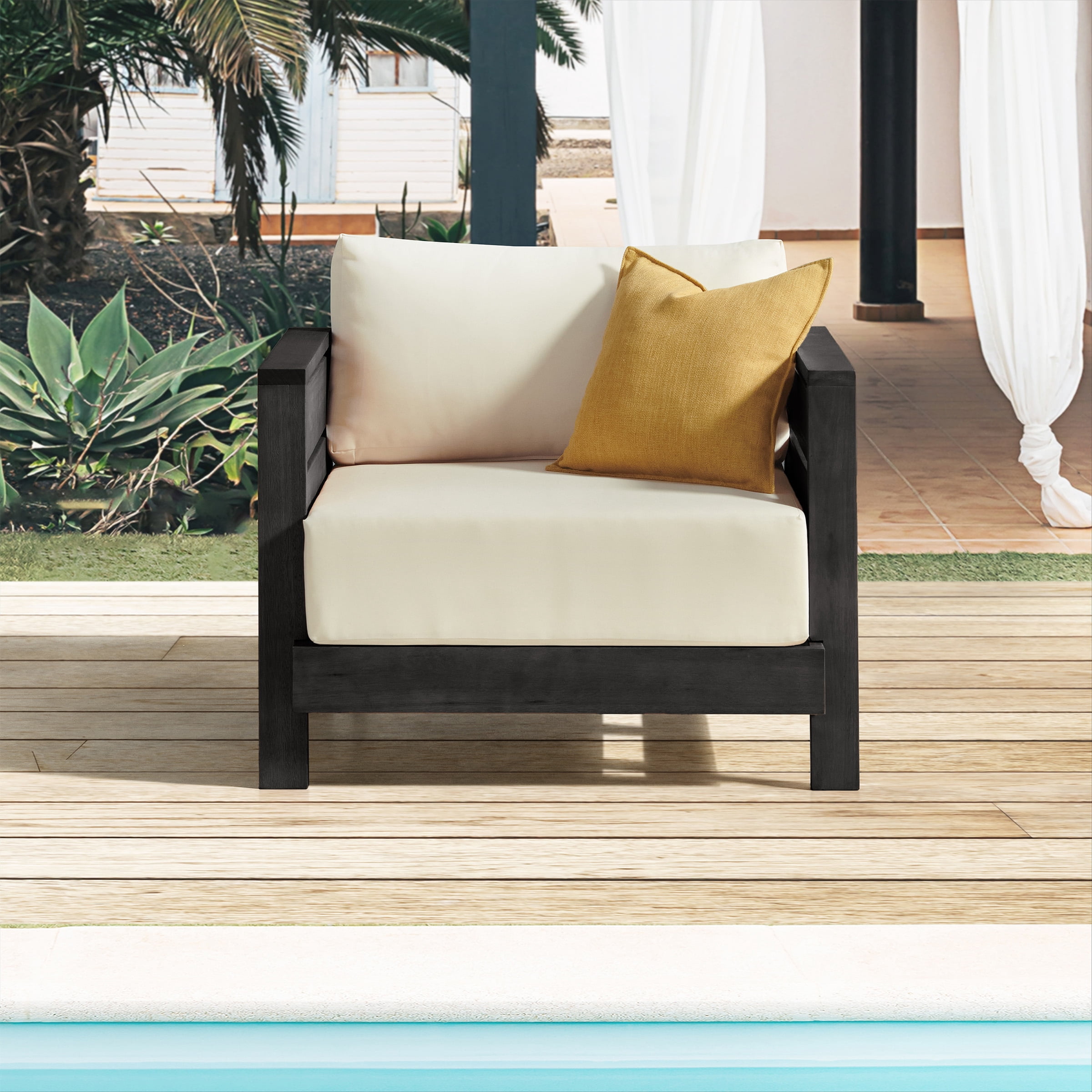 Alaterre Furniture Barton Outdoor Patio Armchair - Weather-Resistant Outdoor Chair (Black)