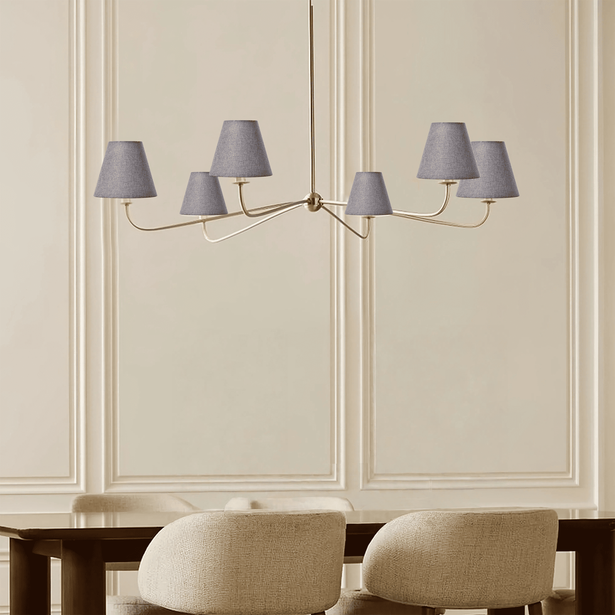 Chandelier Lamp Shades Set of 6, Clip On Mini Empire Shades for E12 Candelabra Bulbs, Grey Linen Fabric for Wall Sconce