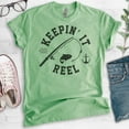 thumbnail image 2 of Keepin' It Reel Shirt, Unisex Women's Men's Shirt, Fishing Shirt, Fish Pun Shirt, Fisherman Shirt, Heather Apple Green, Medium, 2 of 6