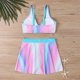 thumbnail image 4 of Conjunto de Bikini de Cintura Alta para Mujeres, Moda de Impresión Gradiente, Colgantes Ajustables Bikini sin Espalda, 4 of 5