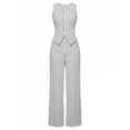 thumbnail image 7 of Women's 2 Piece Business Casual Outfits Striped Button Up Sleeveless Tank Tops with Pants Comfy Set White XL(XL), 7 of 7