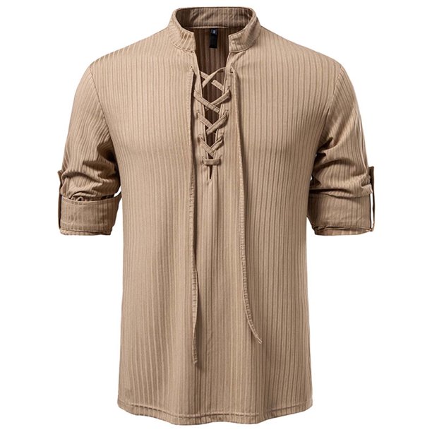 pstuiky Camisas suaves de manga larga para hombre, Cárdigan informal de manga larga con cuello alto y tirantes ajustables para hombre Tops de hombre xl