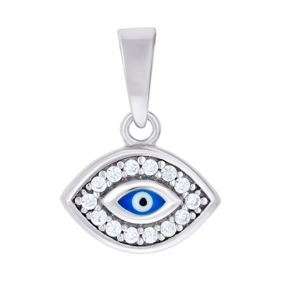 925 Sterling Silver Mens Cubic Zirconia Evil Eye Enamel Good Luck Charm Pendant 15.5x11.7mm Wide Necklace for Men