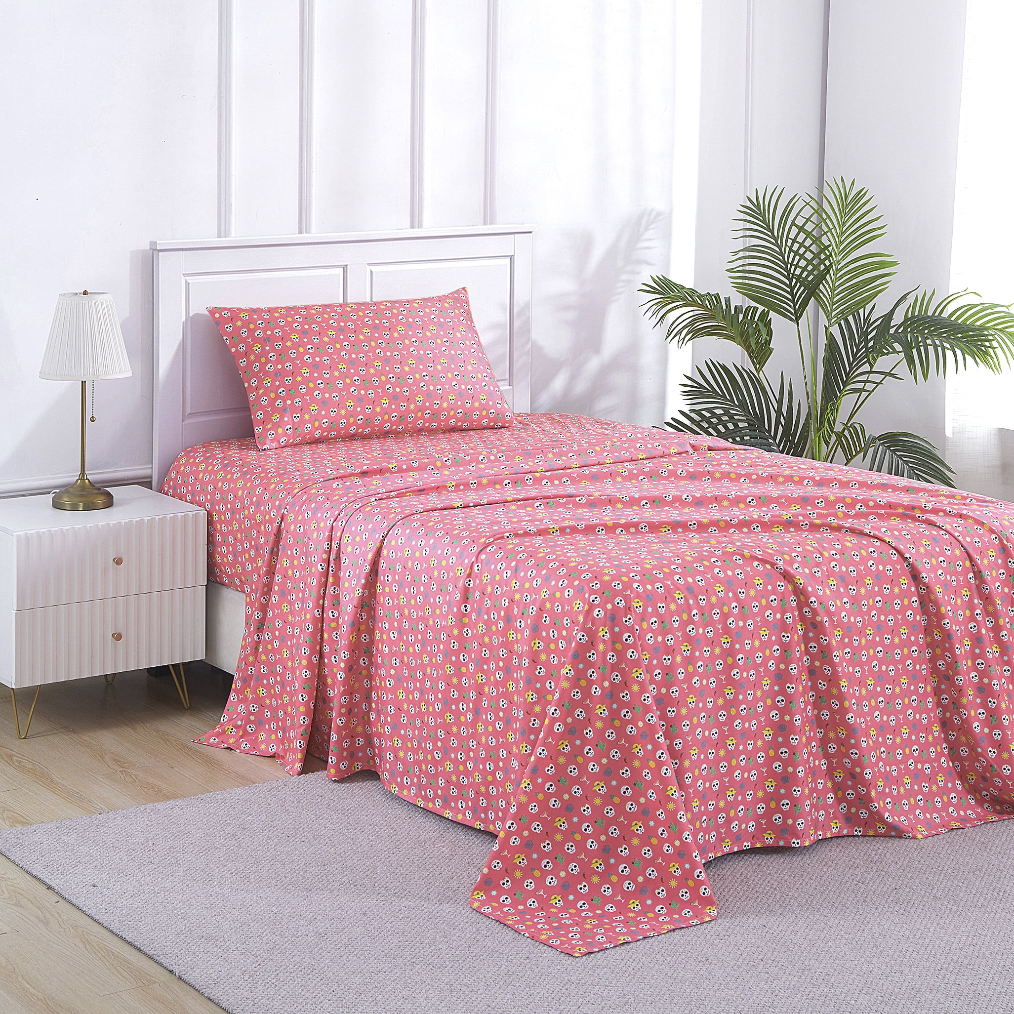 Summerween Crafted by Catherine Soft Microfiber Sheet Set, 3-Piece, Fiesta Skulls, Twin-XL
