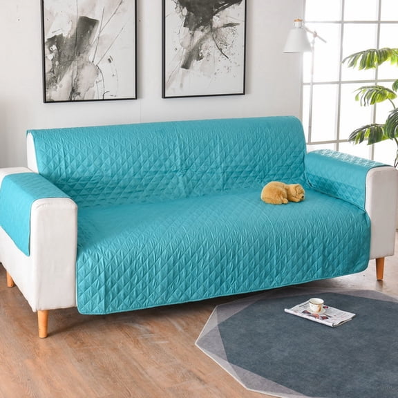 LYCAQL Reversible Quilted Sofa Cover, Water Resistant Slipcover Furniture Protector, Washable Couch Cover with Non Slip and Elastic Straps for Kids, Dogs, Pets (Sofa, Mint Green)