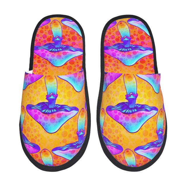 Balery Magic Mushrooms Pantuflas de Casa de Felpa Silenciosas con Diseño Estampado, Zapatillas Cómodas Antideslizantes de Algodón para Interior-Medium