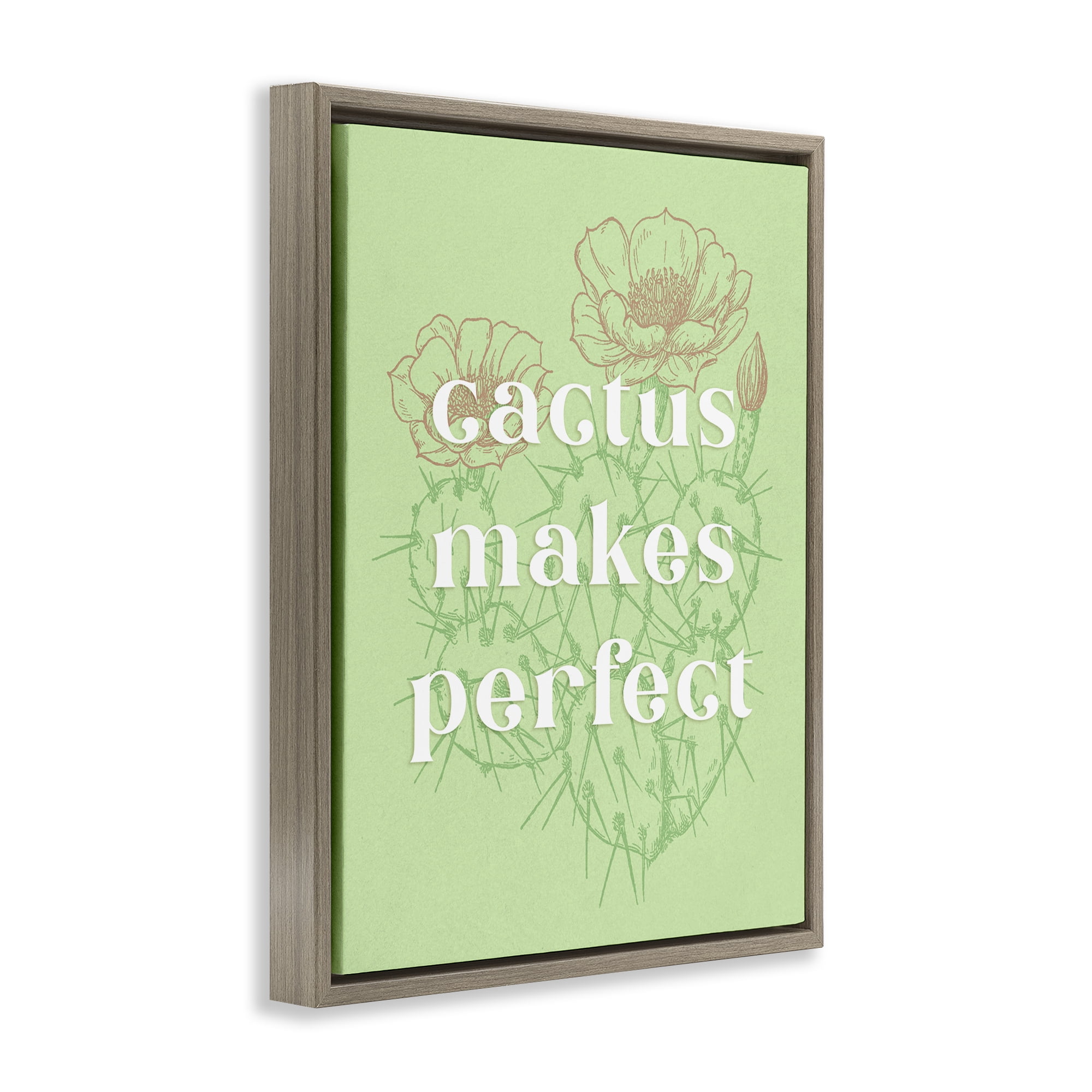 Stupell Industries Cactus Makes Perfect Plants & Flowers Painting Brown Floater Framed Canvas Art Print Wall Art, 25 x 31