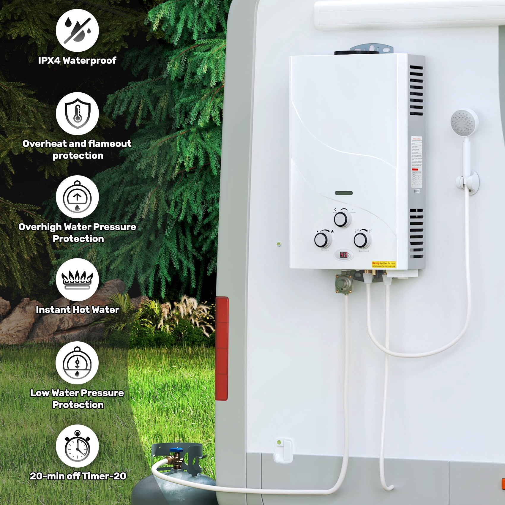 TCFUNDY 2.6 GPM 10L Tankless Water Heater LPG Liquid Propane Gas Instant Hot Boiler with Digital Display
