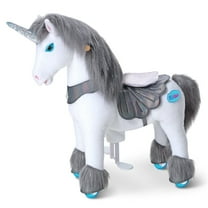 PonyCycle Grey Unicorn Pony Ride on Toy Plush (35.4" Size 4 Ages 4–7) Riding Horse with Wheels, Birthday Gift Advanced Model Y456