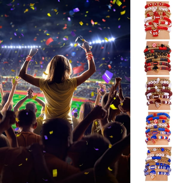 Pulseras apilables para aficionados al fútbol deportivo | Pulseras Bohemias de Charm para mujeres Hombres, Regalo de joyería para el día del partido, accesorios de playa de verano, Pulsera deportiva