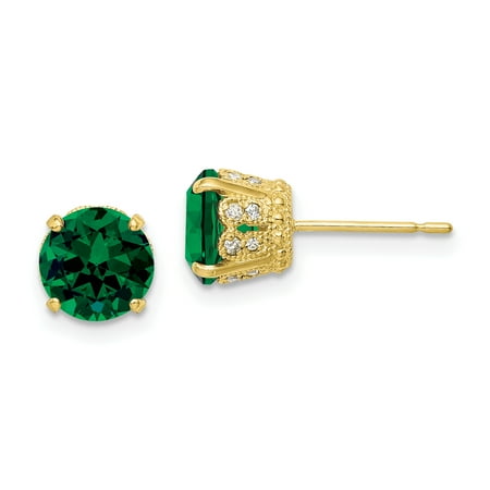 Collection Button Earrings (10k Yellow Gold Tiara Collection Diamond Lab Created Green Emerald Post Stud Ball Button Earrings Birthstone May Yc Set For)