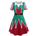 thumbnail image 1 of Vestido HUOGUO con estampado navideño de muñeco de nieve para mujer, estilo swing vintage, 1 of 4