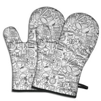 Cute Oven Mitts,Football Icons Pattern Oven Mitt 2-Pack Set,Kitchen Gloves for Oven,Heat Resistant Oven Mitts 7.7"x12"