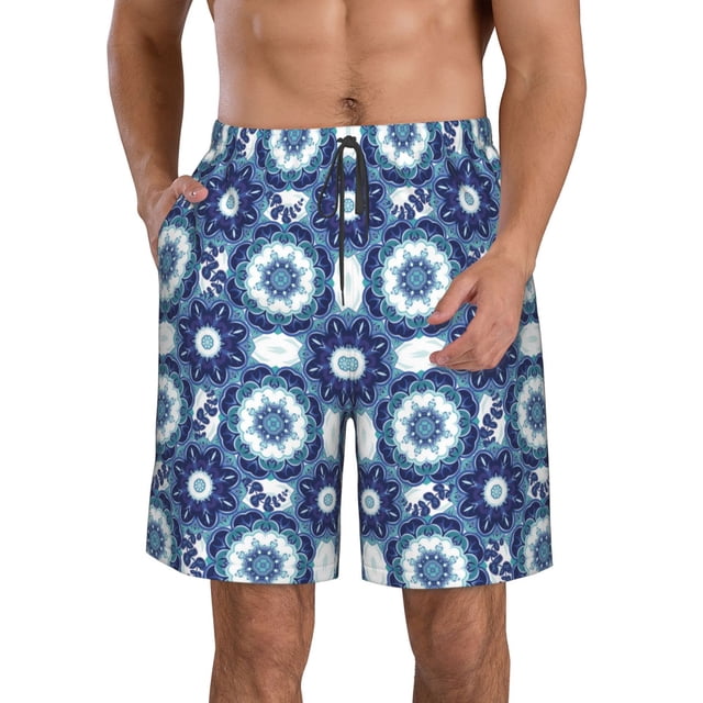 Fotbe Vintage Blue Trajes de Baño Estampados para Hombre, Shorts de Verano de Secado Rápido, Ropa de Playa, Bañadores-Medium