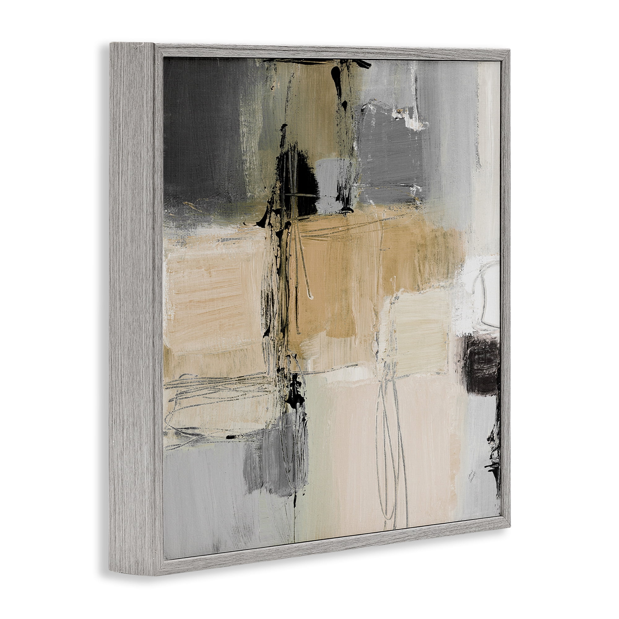 Stupell Industries Tan & Grey Rustic Collage Abstract Painting Gray Framed Art Print Wall Art, 24 x 24