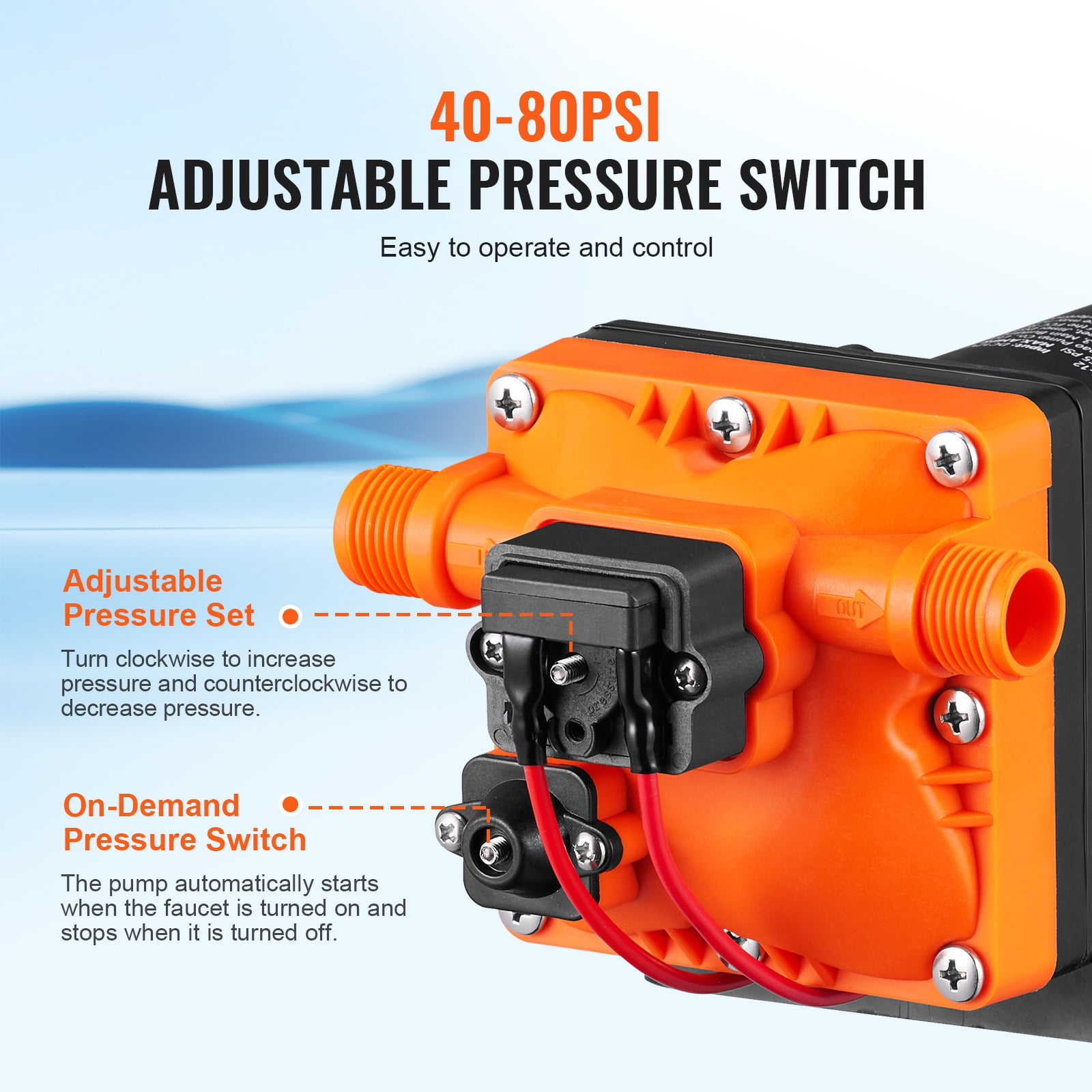 KFFKFF 12V 55 PSI Water Pressure Diaphragm Pump Self-Priming Pump 3.5 GPM Boat RV