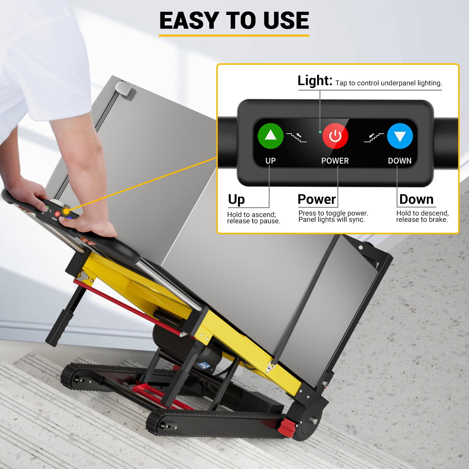 Joreek Electric Stair Climbing Dolly 400lb Max Load Heavy Duty 130W Motor Powered Stair Climber Dolly Cart 6 Wheels Motor Battery Powered